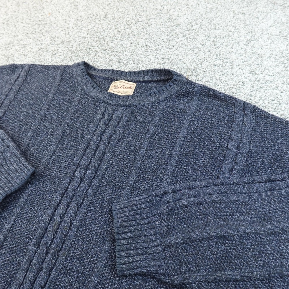 VTG Woolrich Sweater Mens 2XL Blue Cable Knit Crewneck Pullover Heavyweight USA